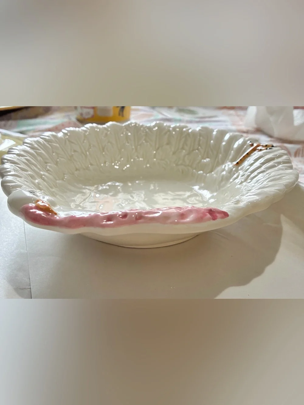 Turkey Serving Bowl, Embossed, Scalloped Edge and Handpainted. 1970s Japan. EC